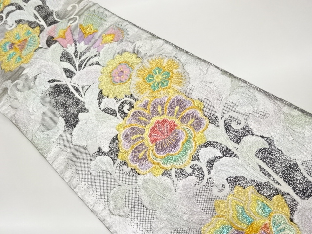 JAPANESE FUKURO OBI / KARA-ORI / WOVEN FLOWER ARABESQUE